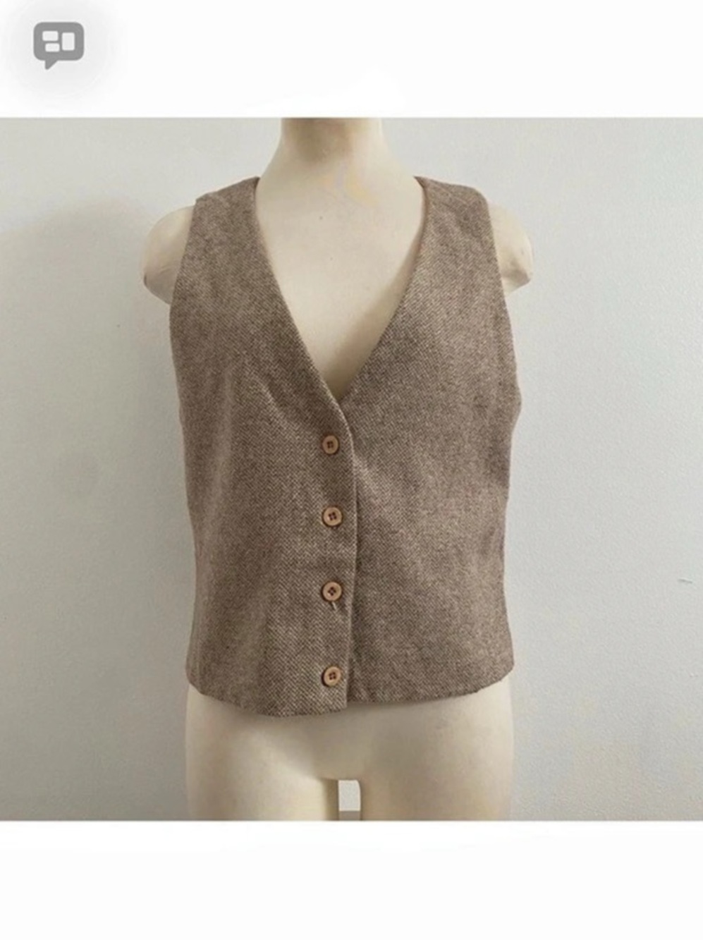 Women's Brown Wool Geometric Button-Front Vest